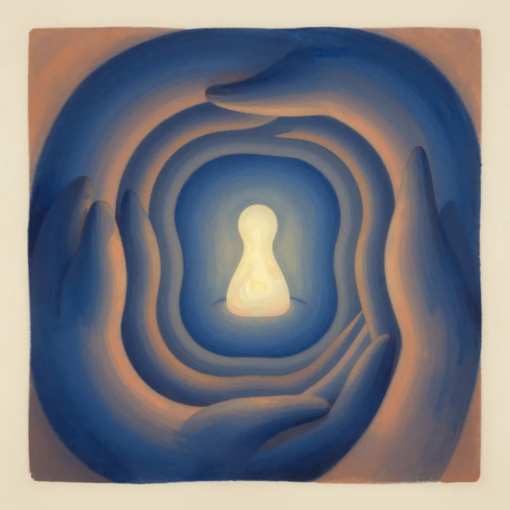 Abstract protective forms surrounding a luminous center, representing the psychoanalytic holding environment